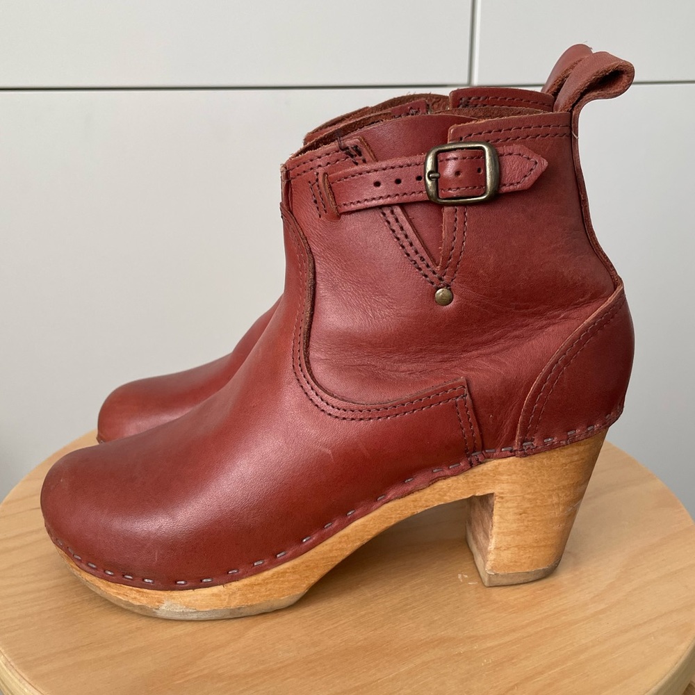 No. 6 Reddish Brown Moto Clog Boots High Heel Size 39